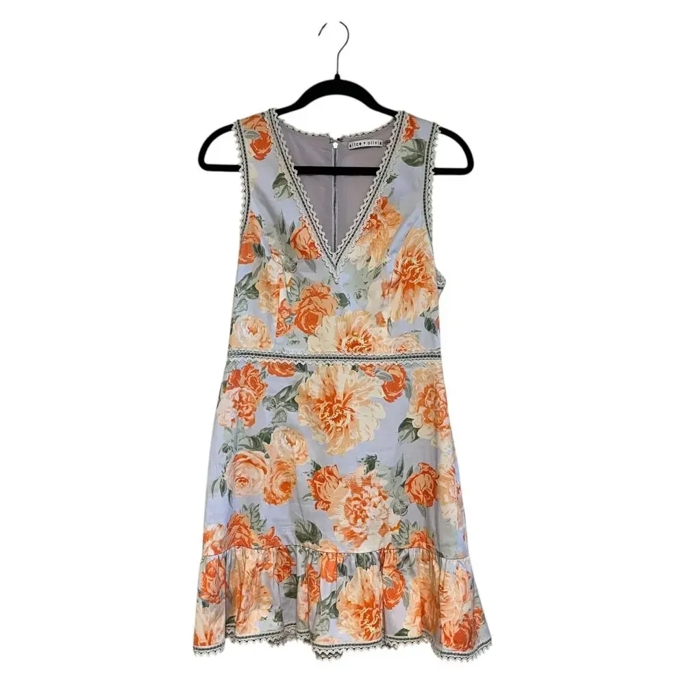 Alice + Olivia Kirean V-Neck Sleeveless Floral Mini Dress Posy Garden Size 6 - Picture 2 of 9